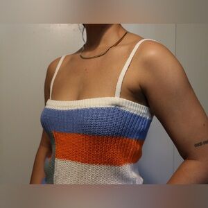 FRNCH Blue and Orange Striped Knit Top